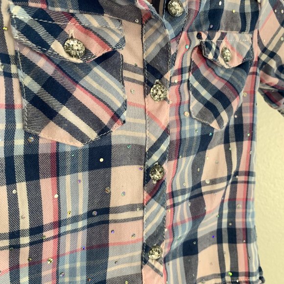 LITTLE LASS High/Low Top, Plaid w/Crystals and Rhinestones, Size: 12 mo. - Picture 6 of 12